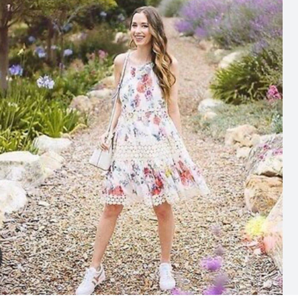 Ranna Gill Womens Size S Kalila Lace Floral Midi Knee Length Summer Dress 36" B